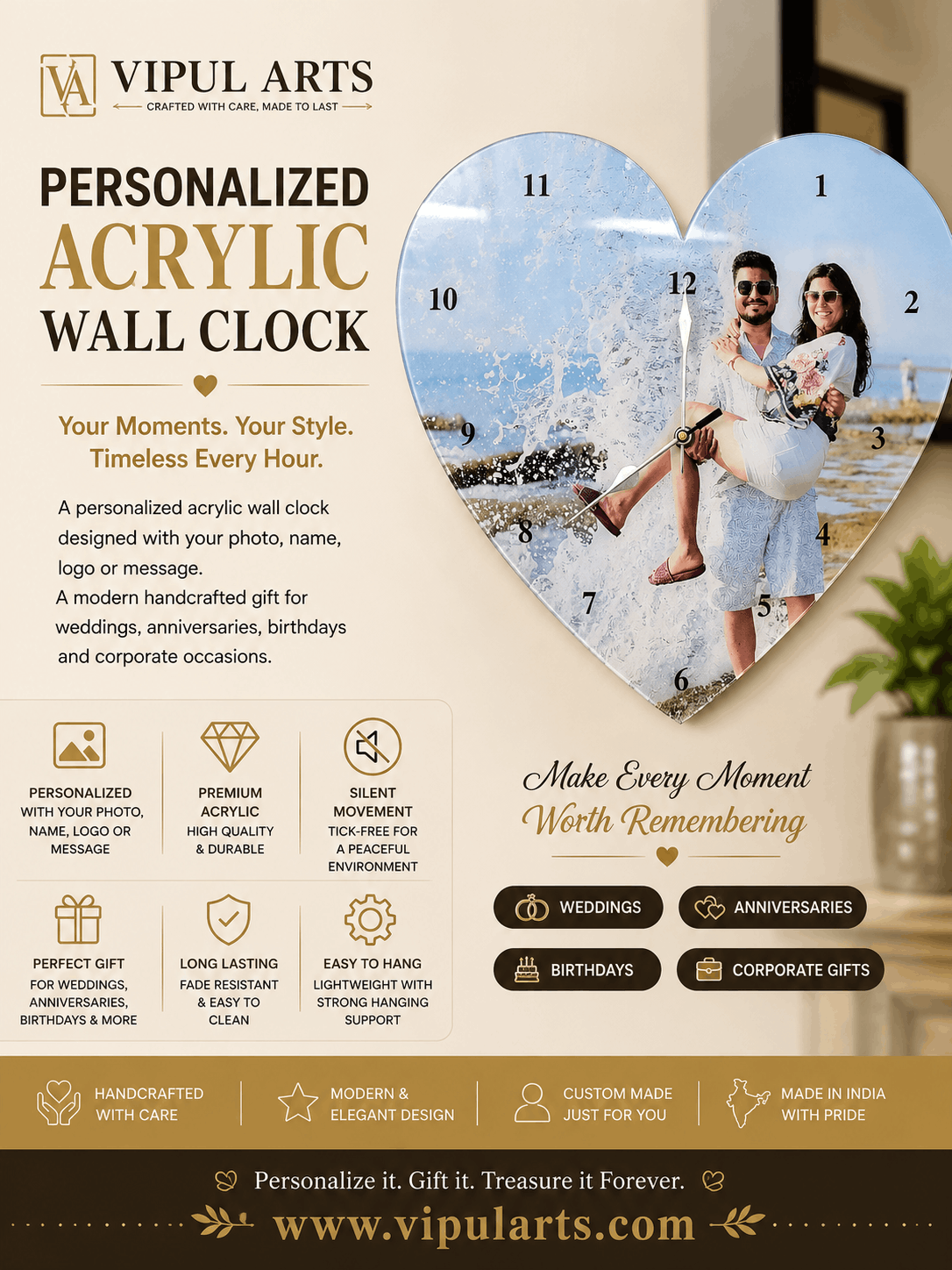 Customized Acrylic Heart Photo Wall Clock