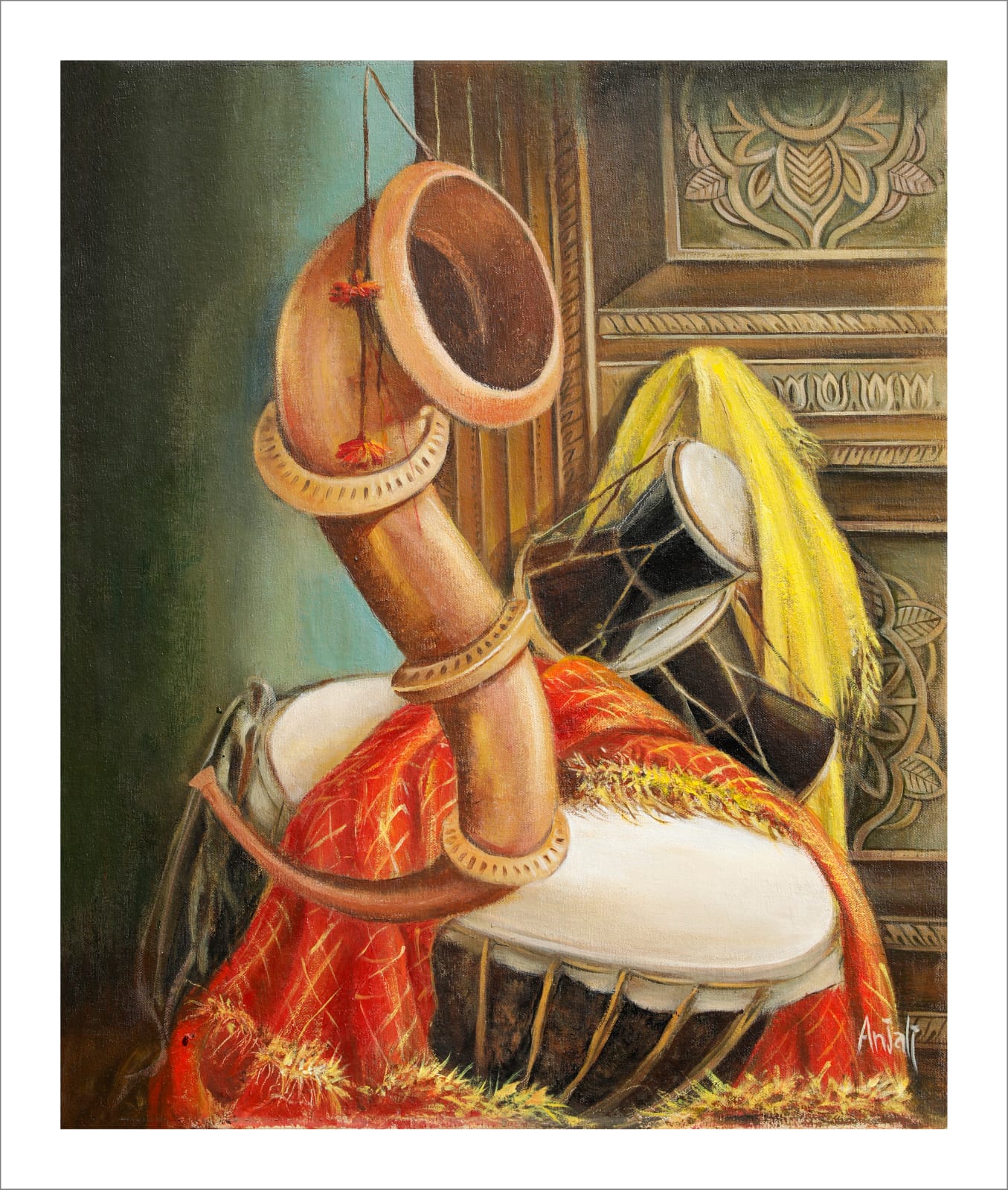 Garhwali Dhol & Ransingha – Original Canvas Painting